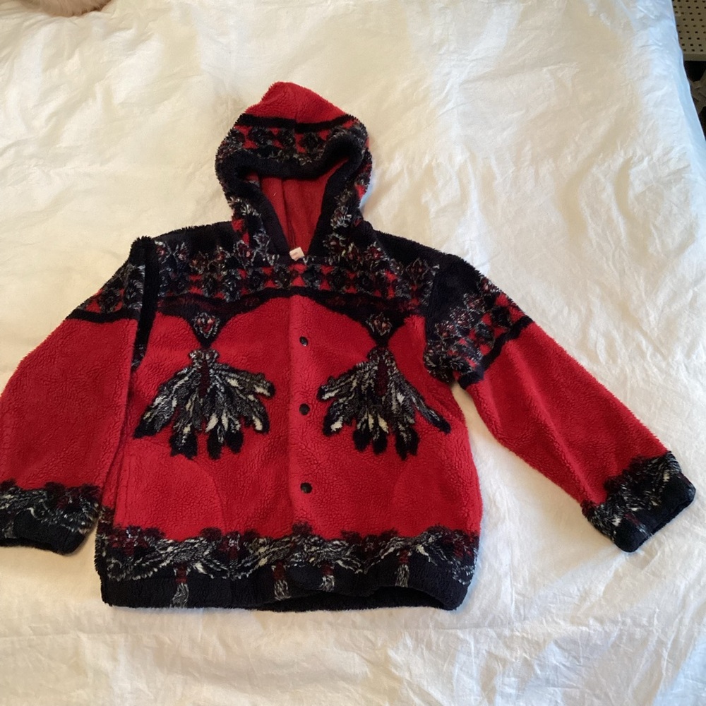 Kids Red Milton Funwear Vintage 90s Navajo fleece Hooded  jacket